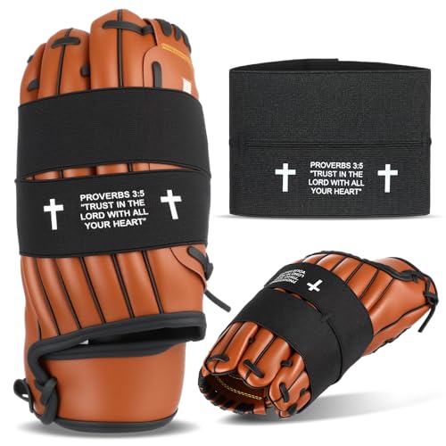 Simgoing Christian Cross Softball Glove Wrap with Bible Verse Speeds Up Break in Process Baseball & Softball Elastic Mitt Glove Strap Band Keep Pocket Formed Ideal for Players of All Ages - style: Bible Style