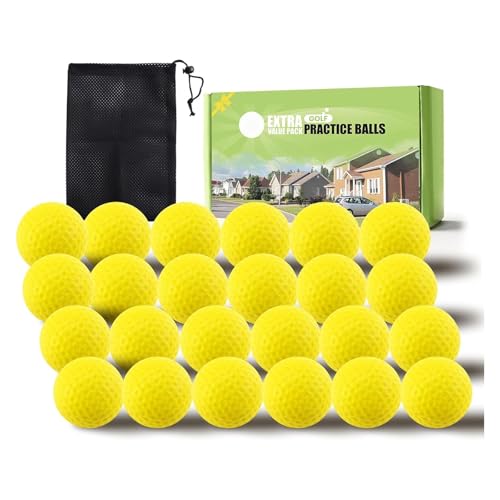 FINGER TEN Golf Practice Balls Foam Colored Value 12 24 50 Pack, Golf Ball Limited Flight for Indoor Outdoor Driving Range Backyard Training - color: Yellow, size: 24 Pack
