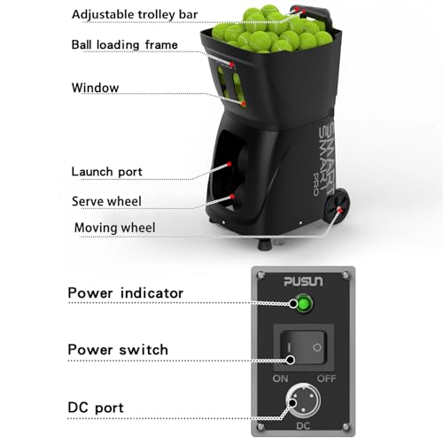 PT-SAMRT Pro-Internal Spin Tennis Ball Machine - Smart App Control - 100+ Ball Capacity - Professional Training Equipment - Realistic Ball Trajectory Simulation - 4-6 Hour Battery Life