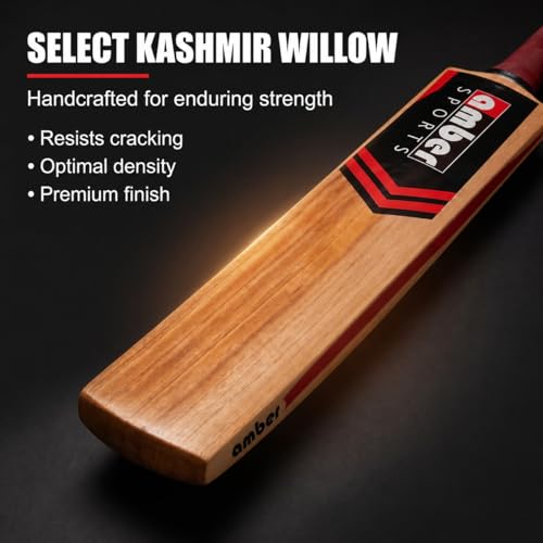 Amber Sports Lightweight Kashmir Willow Cricket Bat for Tennis Ball – Full Size Handcrafted Beginner Bat for Kids & Adults – Durable Practice Bat for Backyard & Street Play – 2.7lb