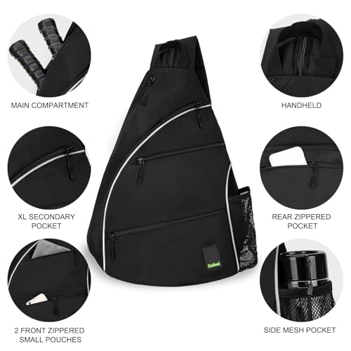 Goloni Pickleball Bag for Women Men, Convertible Pickleball Backpack Sling Bag with Fence Hook, Waterproof Polyester Paddle Bag with Multiple Compartments - color: Black