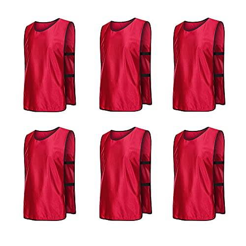6 Pack Scrimmage Vests/Sport Basketball Pinnies/Soccer Bibs for Kid and Adult - color: Red, size: Medium