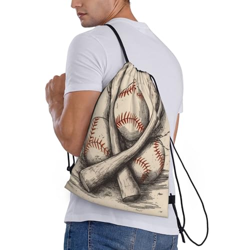 Drawstring Backpack Waterproof String Bag Hand Drawn Baseball Bats and Ball Cinch Bag Lightweight Sport Gym Sackpack Small - size: Small