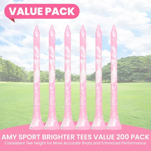 Amy Sport Golf Tees Styllish Bamboo Wooden Coloured Painted Bulk 200 Pack 1 1/2 3 1/4 2 3/4 Inch Tee, Enhanced Visibility Color Purple Pink Green Blue, Practice for Men Women
