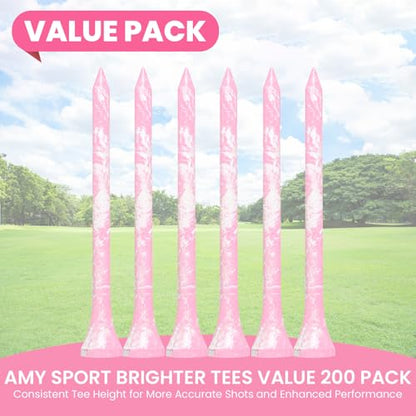 Amy Sport Golf Tees Styllish Bamboo Wooden Coloured Painted Bulk 200 Pack 1 1/2 3 1/4 2 3/4 Inch Tee, Enhanced Visibility Color Purple Pink Green Blue, Practice for Men Women