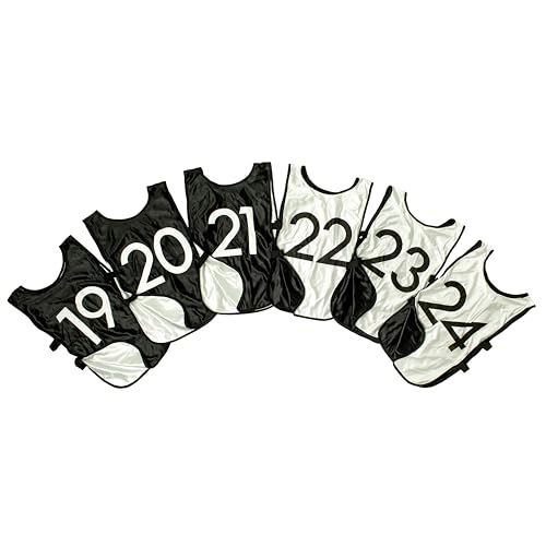 LVL10 Pro Sports Pinnies - Reversible Numbered Pinnies with Premium Fabric, Comfortable Fit and Fade-Resistant Print - 6 Pack - color: Black/White, size: Kids Small, style: 6 Pack (19-24)