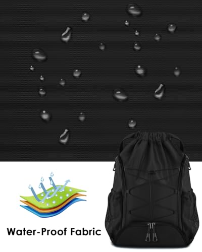 BROTOU Soccer Bags, Football Backpack, Volleyball Bag, Drawstring Soccer Backpack with Ball and Shoe Compartment - color: Black