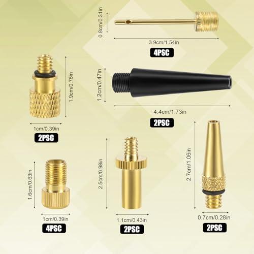 16pcs Bicycle Valve Adapter Set, Brass Tire Valve Adapter Ball Pump Needle FV/AV AV/EV EV/FV Adapter Inflatable Nozzles for Presta Schrader Valve Sports Balls Bikes Inflatable Device