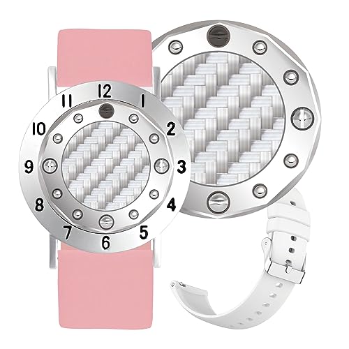 Golf Ball Marker with Carbon Fiber Ball Marker Bracelet, Golf Accessories, Golf Gifts, Golf Counter for Men Women - color: White/Pink