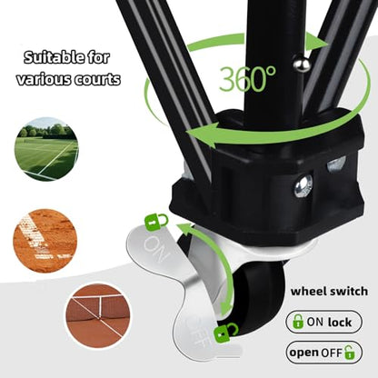 Foldable Adjustable Tennis Ball Hopper, Large Capacity Basket Holds 200 Balls, Upgraded Pickleball Caddy with Multifunction Pockets and Wheels for Training and Teaching