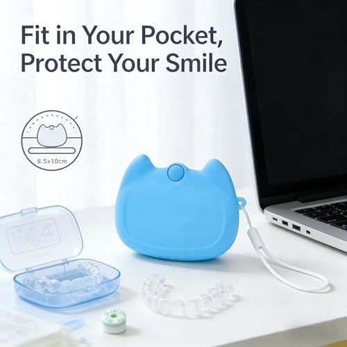 Silicone Retainer Case with Lanyard, WINDSIUUU Portable Cute Travel Retainer Holder Braces Aligner Case with Vent Holes Aligner Retainer Cases for Girls Women Kids Travel Denture Night Guard Container - color: Skyblue