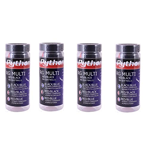Python 3 Ball Can RG Multi Colored Racquetballs (Endorsed by Racquetball Legend Ruben Gonzalez!) (Red/Blue, Red/Black, Black/Bue Colors Available) - color: Black/Red, size: 4-Pack