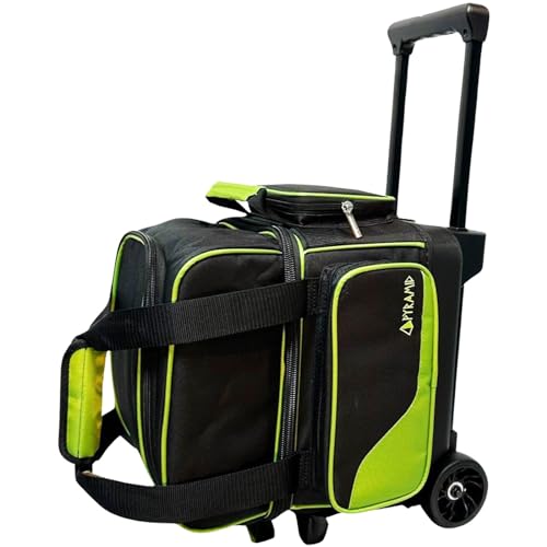 Pyramid Path Pro Deluxe Single Roller Bowling Bag With Separate Shoe Compartment (Up To US Mens Size 11), 2 Large Accessory Pockets, Padded Foam Ball Insert, Lifting Handles and Locking Square Handle - color: Pro Black/Lime Green