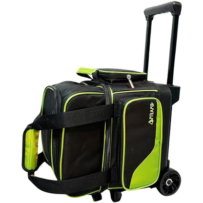 Pyramid Path Pro Deluxe Single Roller Bowling Bag With Separate Shoe Compartment (Up To US Mens Size 11), 2 Large Accessory Pockets, Padded Foam Ball Insert, Lifting Handles and Locking Square Handle - color: Pro Black/Lime Green