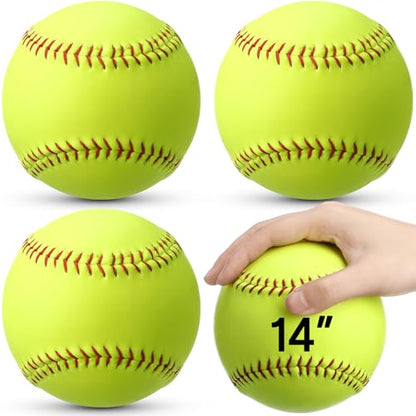Lunmon 4 Pack 14 Inch Softballs Oversized Softball Training Equipment for Pitchers Soft Balls Pitching and Throwing Spin Trainer Raised Stitched Seams for Games and Practice