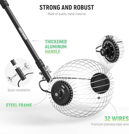 NEEWER Tennis Ball Pickleball Collector Roller, No Bending Over Quick Rolling Picker for Up to 40 Tennis Balls