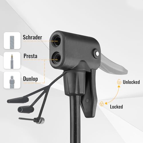 MOHEGIA Bike Floor Pump with Gauge: Air Bicycle Pump with High Pressure 160 PSI,Fits Schrader and Presta Valve -Inflator with Ball Pump Needles for MTB Road Bike, Ball, Balloon, Inflatables - color: black