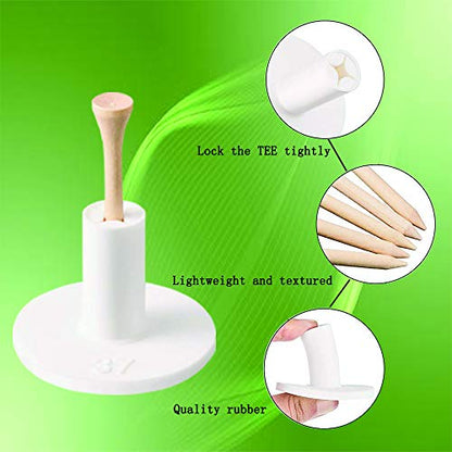 KEEPUP 10 Set Golf Rubber Tee Holder Set for Driving Range Golf Practice Mat Indoor Outdoor Size 1.5 Inch (10 Golf Rubber Tee Holders, 10 Bamboo Tees)