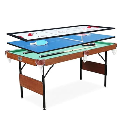 RACK Crux 55-inch Folding Billiard/Pool Table – Portable, Space-Saving Foldable Design - style: Green 3-in-1 Multi Game