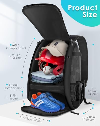 BROTOU Baseball Bag, Softball Bag for Baseballgear & T-Ball Bat, Baseball Backpack with Shoes Compartment for Men/Women