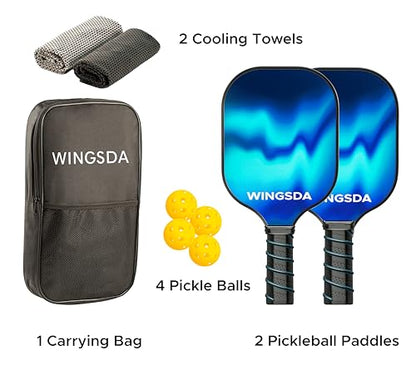 Professional Pickleball Paddles Set of 2, Fiberglass Surface Pickle Ball Set | 2 Pickleball Racket - 4 Pickle Balls - 2 Towels- Pickleball Paddle Bag |, Pickle Ball Paddle Set for Men, Women, Adults