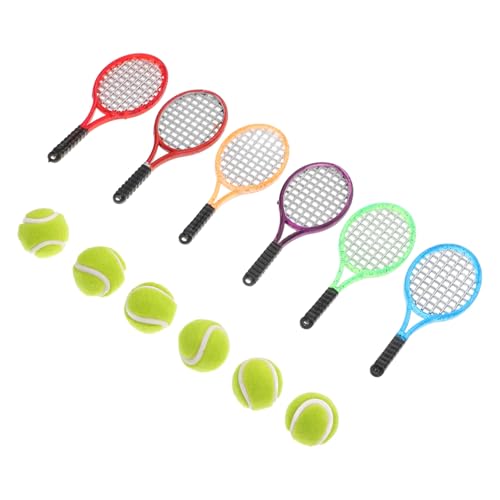 SUPVOX 6 Pcs Miniature Tennis Set, 1:12 Scale Dollhouse Sports Accessories with Rackets & Balls, Realistic Toy for Dolls, Room Decor, and Photography Props