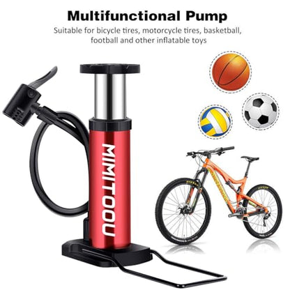 Bike Pump, Mini Bicycle Pump Portable Bike Floor Pump with Presta and Schrader Valves Aluminum Alloy Floor Bicycle Air Pump Compact Mini Bike Tire Pump, Extra Valve and Gas Needle for All Bike