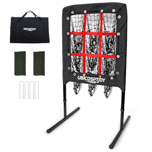 9 Hole Pitching Net with Strike Zone, Improve Baseball Softball Accuracy Training, Adjust Height to 45 Inches, Portable Set up, Indoor Outdoor Practice for Beginner and Professional