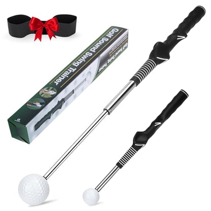 5-in-1 Retractable Golf Swing Trainer – Right/Left-Handed Golf Training Aid with Arm Band Swing Mechanics for Beginners & Tempo Training for Advanced, Click Feedback, Arm Connection