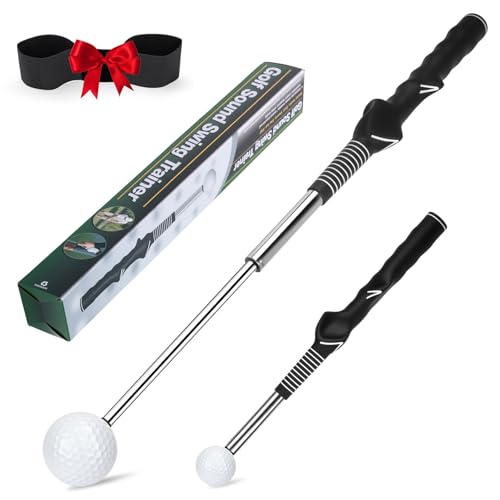 5-in-1 Retractable Golf Swing Trainer – Right/Left-Handed Golf Training Aid with Arm Band Swing Mechanics for Beginners & Tempo Training for Advanced, Click Feedback, Arm Connection