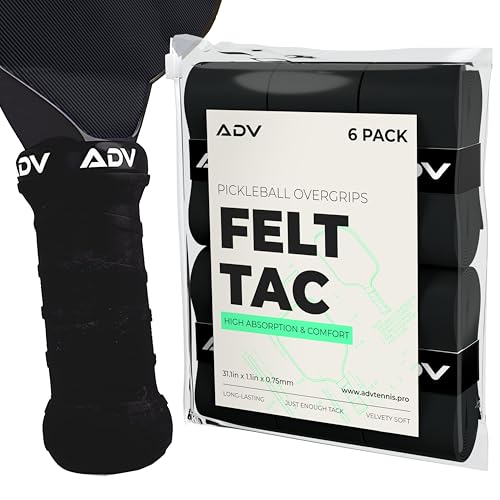 ADV Felttac Pickleball Grip Tape - 3, 6, 12, 30 Pack - Soft, Very Durable, Sweat Absorbing Pickleball Overgrip Tape - Dry & Comfortable Pickleball Paddle Grip Tape - Easy to Use & Easy to Install - color: 6-Pack Black