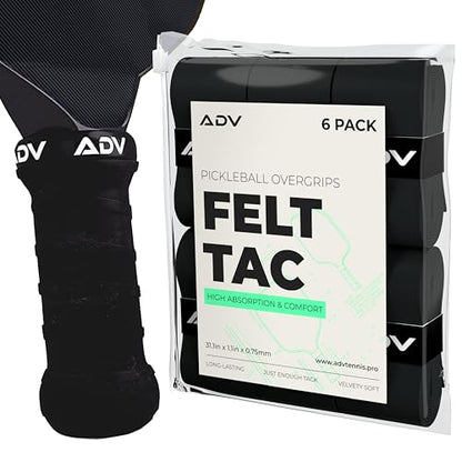 ADV Felttac Pickleball Grip Tape - 3, 6, 12, 30 Pack - Soft, Very Durable, Sweat Absorbing Pickleball Overgrip Tape - Dry & Comfortable Pickleball Paddle Grip Tape - Easy to Use & Easy to Install - color: 6-Pack Black