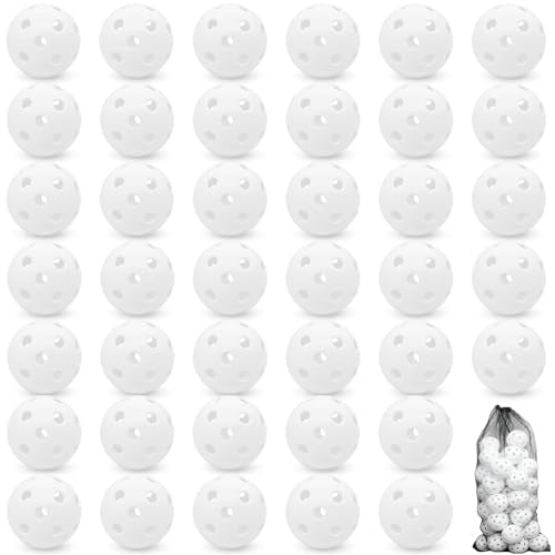 40 Pack Plastic Baseball Practice Balls, Lightweight Hollow Soft Balls for Hitting Pitching Batting Training Indoor & Outdoor Sport with a Drawstring Bag - color: White