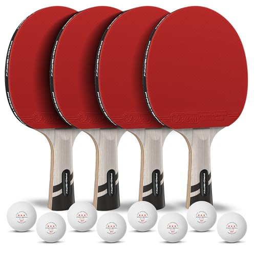 PRO-SPIN Ping Pong Paddles – ITTF Approved Professional Table Tennis Rackets with Carbon Fiber for Superior Control | 7-Ply Blade, Premium Rubber, 2.0mm Sponge - color: 4-Pack | Active Red