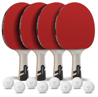 PRO-SPIN Ping Pong Paddles – ITTF Approved Professional Table Tennis Rackets with Carbon Fiber for Superior Control | 7-Ply Blade, Premium Rubber, 2.0mm Sponge - color: 4-Pack | Active Red