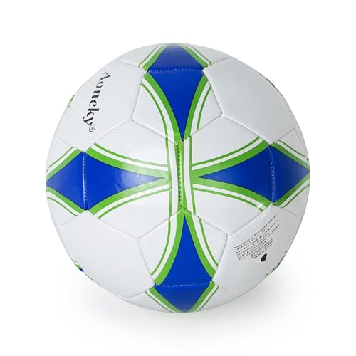 Aoneky Adult Size 5 Traditional Soccer Ball - Ships Deflated, Pump Included - color: White/Blue, style: 10-Pack Deflated Ball with Pump