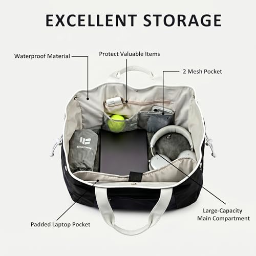 Smartway Pickleball Tote Bag for Women, Stylish Tennis Bag with Detachable Paddle Pocket, Waterproof Large Capacity Court Shoulder Bag for Gym, Daily & Weekend Trips, Men Ideal Pickleball Gifts - color: Black