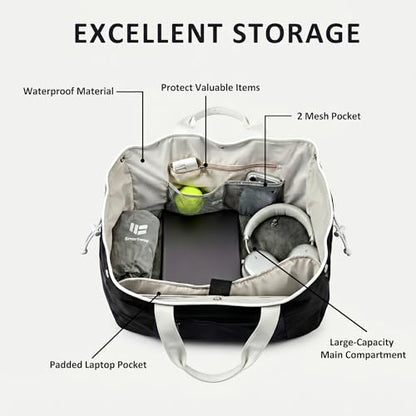Smartway Pickleball Tote Bag for Women, Stylish Tennis Bag with Detachable Paddle Pocket, Waterproof Large Capacity Court Shoulder Bag for Gym, Daily & Weekend Trips, Men Ideal Pickleball Gifts - color: Black