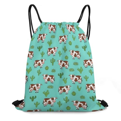 Yoga Drawstring Bag Gym Sackpack String Backpack Waterproof for Sports Beach Swimming Lightweight Men Women, Shorthorn Cattle And Cautus Bags - color: Picture (353)