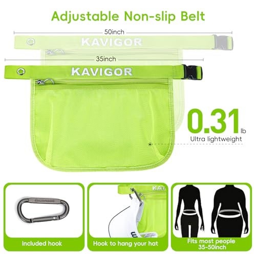 KAVIGOR Tennis & Pickleball Ball Holder Waist Pouch Holds 8-10 Balls, Multi-Functional Sports Belt Bag with Zipper Pocket and Carabiner - color: Green