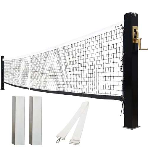 Seliyoo Professional In-Ground Pickleball Net System for Tournament Courts -22FT Regulation Heavy Duty Carbon Steel Posts with Premium Cast Brass Winder, Handle Pulley -Outdoor Indoor Use - color: Ebony Black