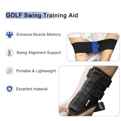 Golf Training Kit with Arm Band & Wrist Strap, Golf Swing Training Aid to Correct Wrist Angle and Develop Muscle Memory for Beginner Golfers