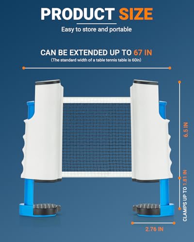 Retractable Ping Pong Net, Upgrade Table Tennis Net Stands Upright Without Sagging, Ping Pong Net for Any Table, Easy to Use and Portable, Play Indoors & Outdoors, Ping Pong Table Net