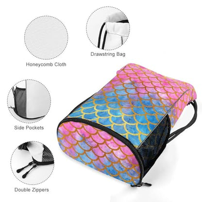 Mermaid Drawstring Backpack Gym Bag With Shoe Compartment String Bag Sport Beach Swimming Sackpack For Women Men - color: Mermaid