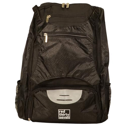Baseball Backpack with Cleat/Shoe Pocket | Large Capacity | 19.5" T x 14" W x 7.5" D | Holds 4 Bats | External Helmet Storage | 3 Extra Zipper Pockets for Sunglasses, Seeds, Cell Phone (Black/Black) - color: Black / Black
