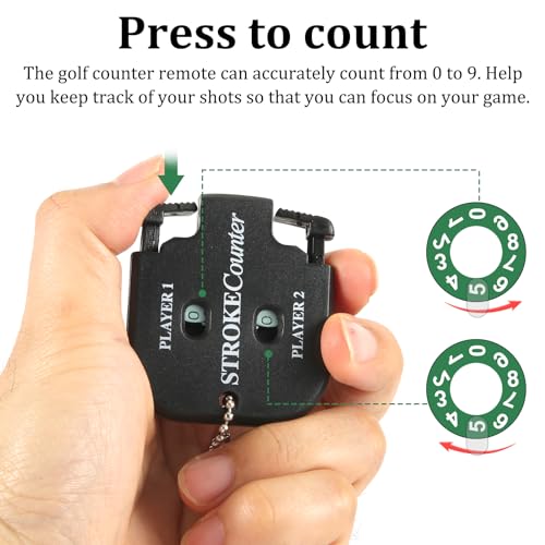 PEUTIER 2pcs Golf Stroke Counter, Mini Golf Ball Shot Clicker Counter Black Golf Score Keeper Swing Scoreboard Accessories with Dial Reset Tool Key Chain for Different Kinds of Competitions and Games