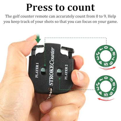 PEUTIER 2pcs Golf Stroke Counter, Mini Golf Ball Shot Clicker Counter Black Golf Score Keeper Swing Scoreboard Accessories with Dial Reset Tool Key Chain for Different Kinds of Competitions and Games