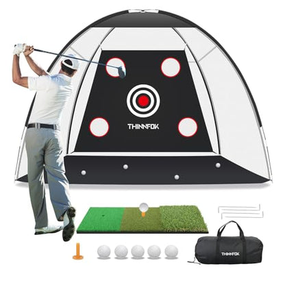Golf Practice Net and Mat, 10x7FT Hitting Aids for Backyard Driving Chipping Swing Training with Noise Reduce Target Tri-Turf Mats Tees Real Balls for Indoor Outdoor, Gifts for Men Dad