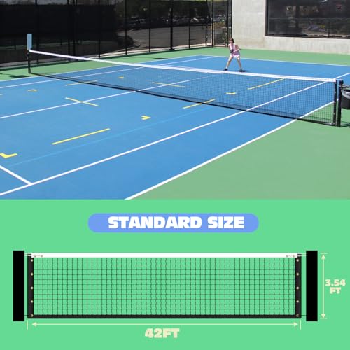 Tennis Net Professional Tennis Court Net 42FT Replacement Nets Heavy Duty Sport Nets with 2 Fiberglass Dowels, Compatible with Outdoor Indoor Standard Courts - size: Single-Layer Net