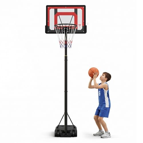 Kids Basketball Hoop Outdoor, Adjustable Height Portable Basketball Hoops & Goals with 33 inch PC Backboard for Backyard, Driveway and Court - color: Balck&Red